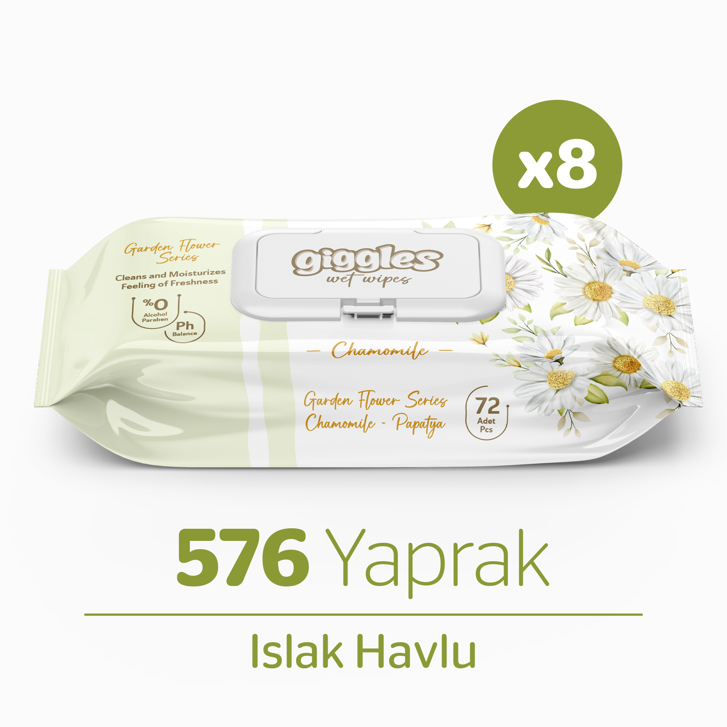 Giggles Islak Havlu Papatya Kokulu 8 Paket 576 Yaprak