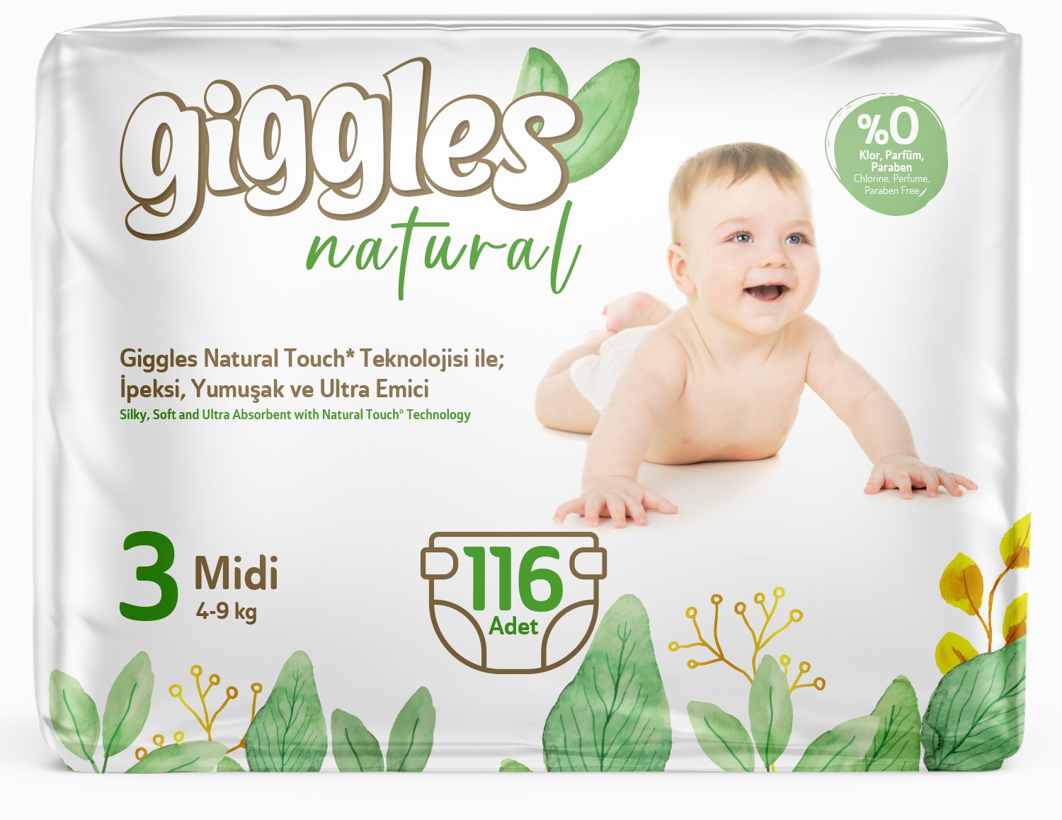 Giggles Natural İkiz Midi Bebek Bezi No:3 116 ad.