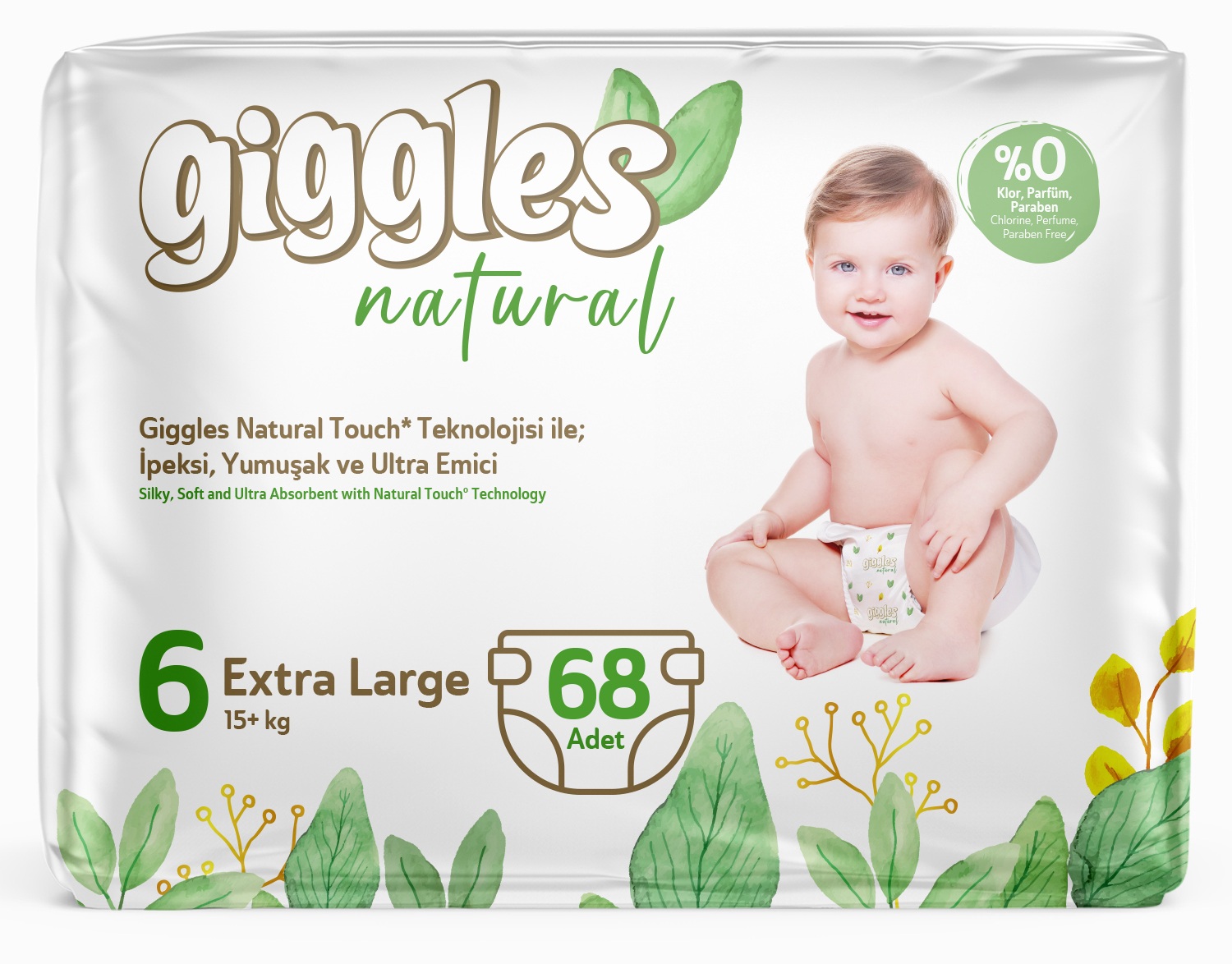 Giggles Natural İkiz Junior Plus Bebek Bezi No:6 68 ad.