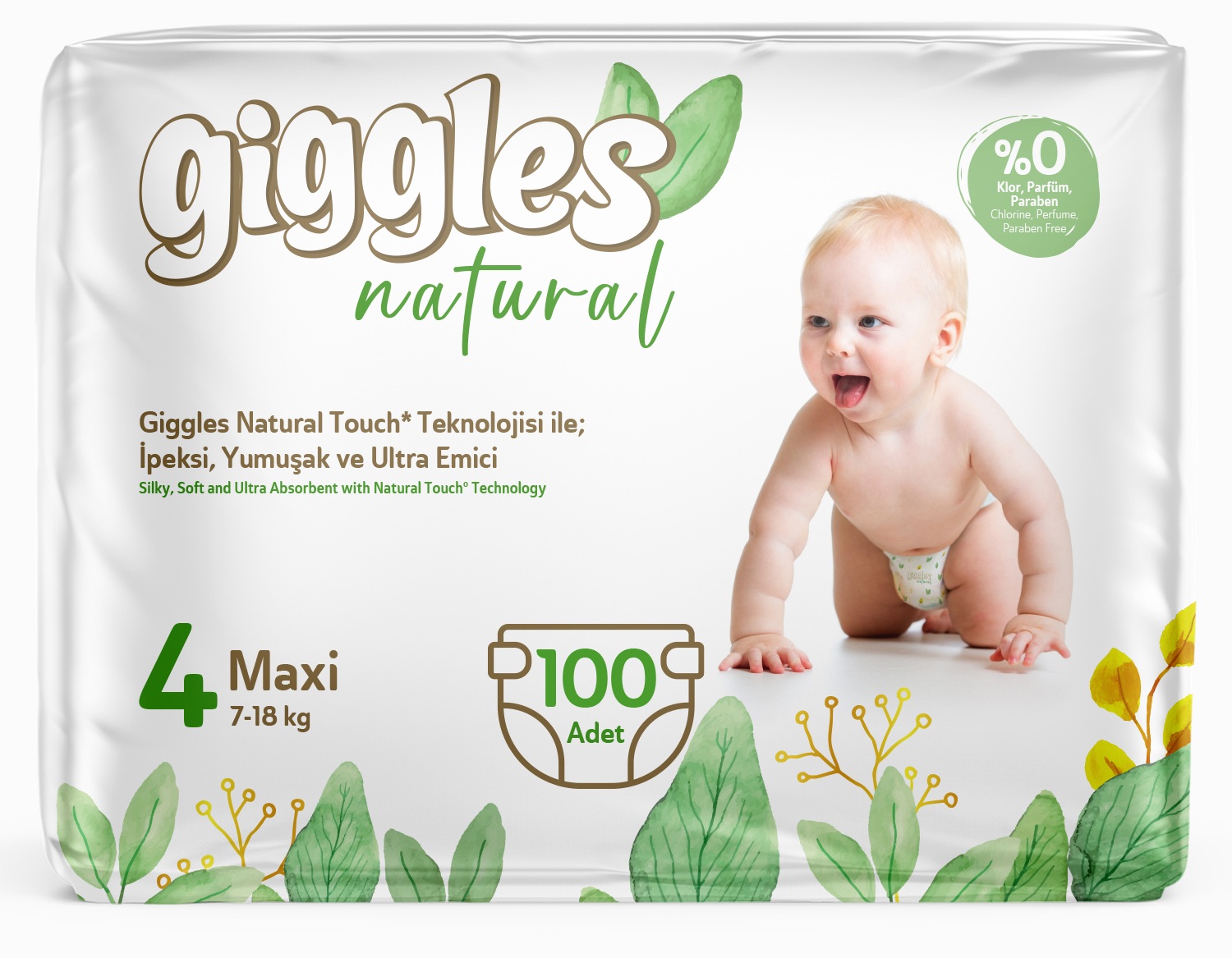 Giggles Natural İkiz Maxi Bebek Bezi No:4 100 ad.