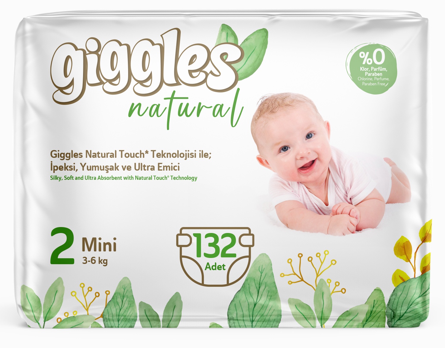 Giggles Natural İkiz Mini Bebek Bezi No:2 132 ad.