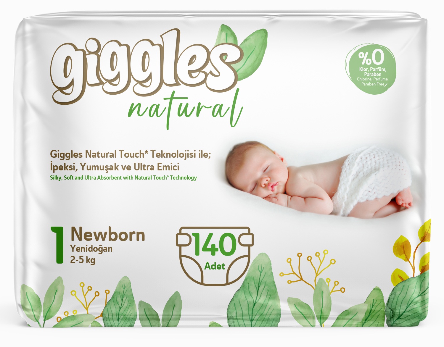 Giggles Natural İkiz Bebek Bezi Newborn No:1 140 ad.